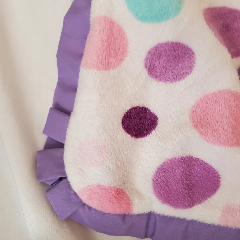 Carters Cozy Baby Girl Blanket Polka Dots Pink White Blue Green Purple‎ Satin